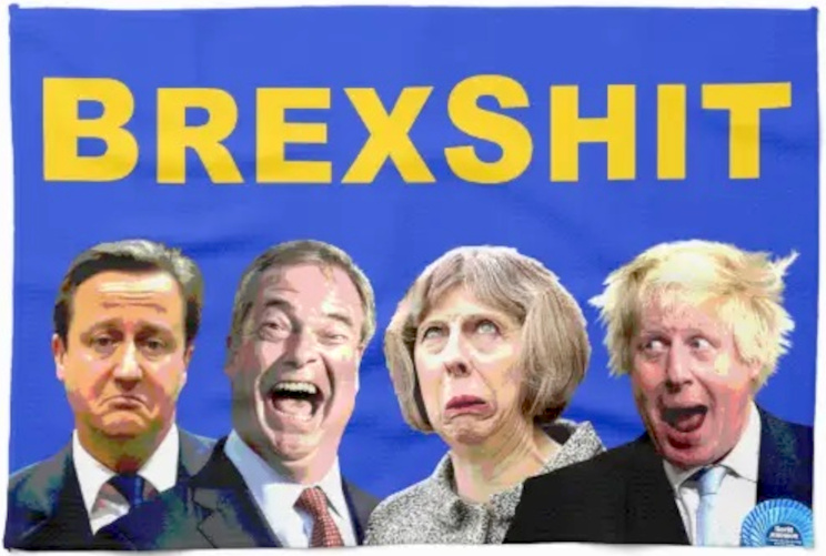 Brexshiteers, David Cameron, Nigel Farage, Theresa May and Boris Johnson tea towel
