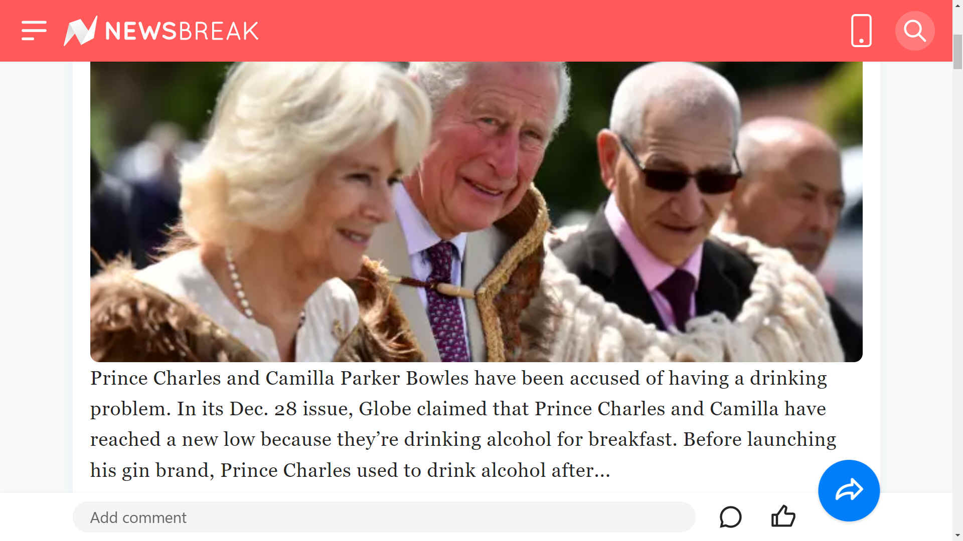 Prince Charles and Camilla have been accused of having an alcohol drinking problem