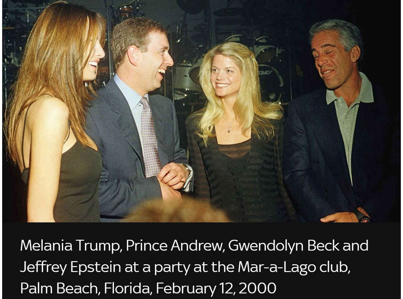 Melania Trump, Prince Andrew, Gwendolyn Beck and Jeffrey Epstein in Florida February 2000