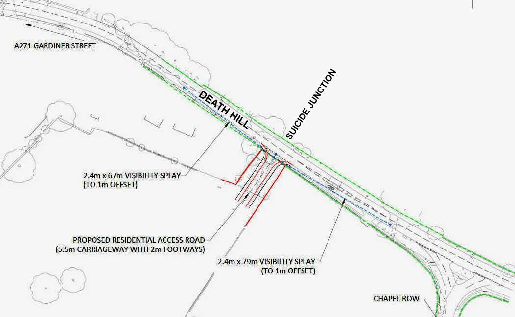 Defective visibility splay at Herstmonceux A271 village in Sussex